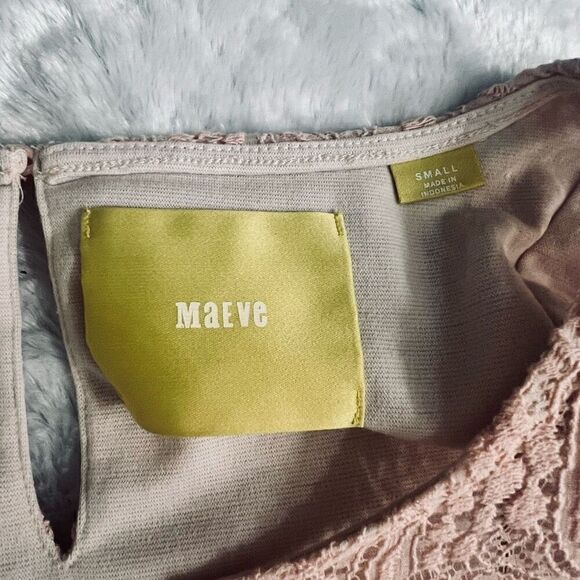 Maeve Womens Blush Pink 3/4 Sleeve Keyhole Scoop Neck Lace A-Line Dress Small - Picture 9 of 9